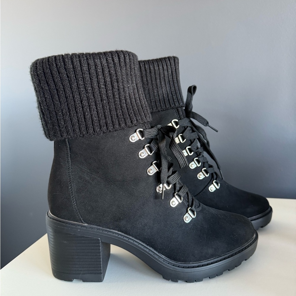 Black Ankle Boots with Knit Cuff
